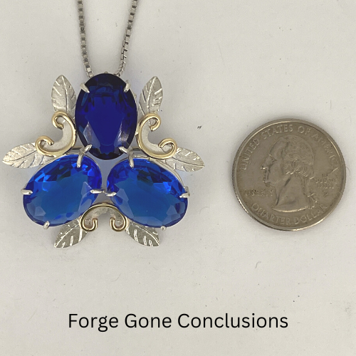 Sapphire Brooch necklace with quarter for size