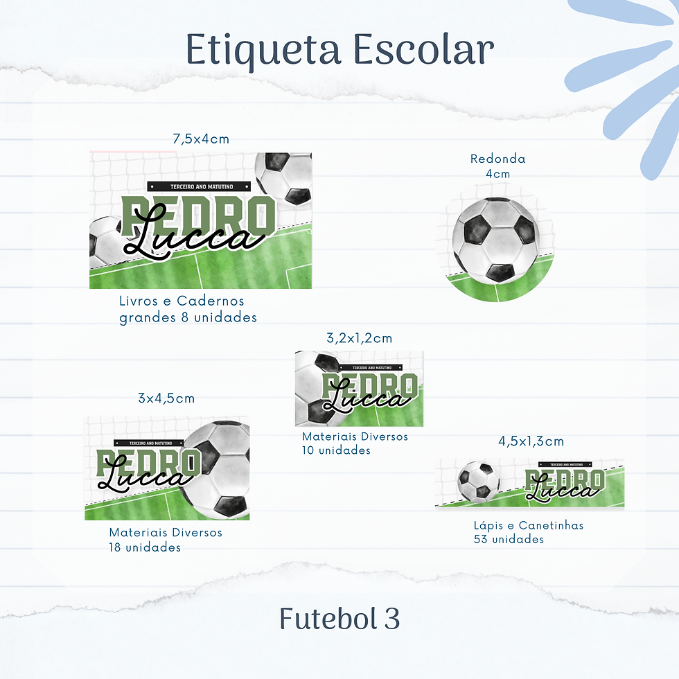 Etiqueta escolar personalizada com tema futebol para meninos