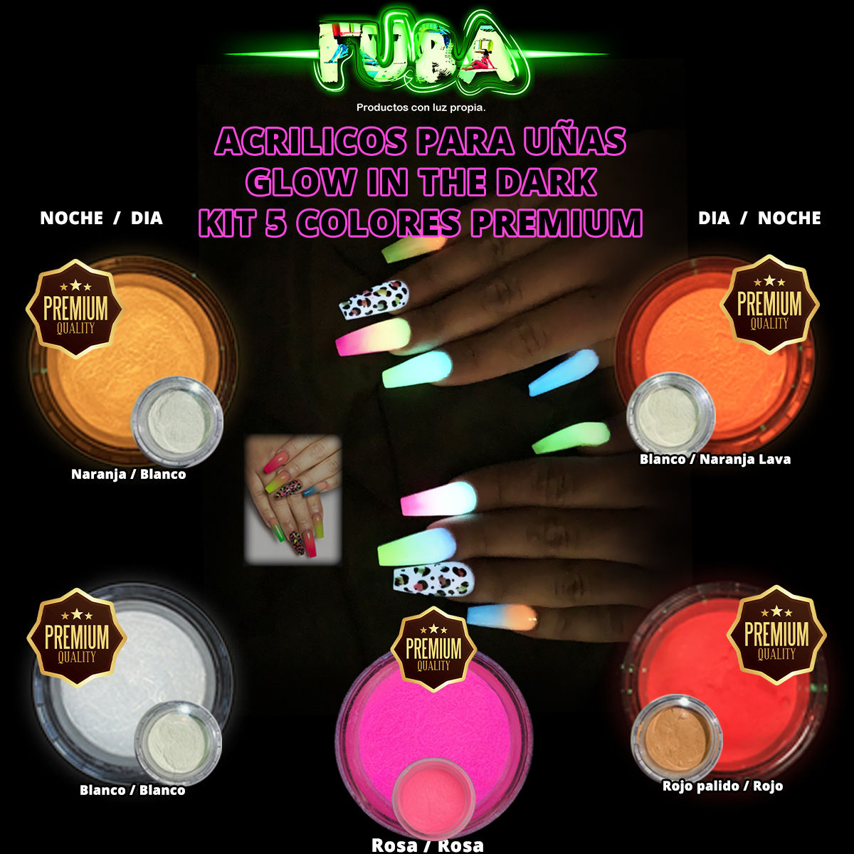 Kit de 5 colores PREMIUM | Acrílicos para uñas GLOW
