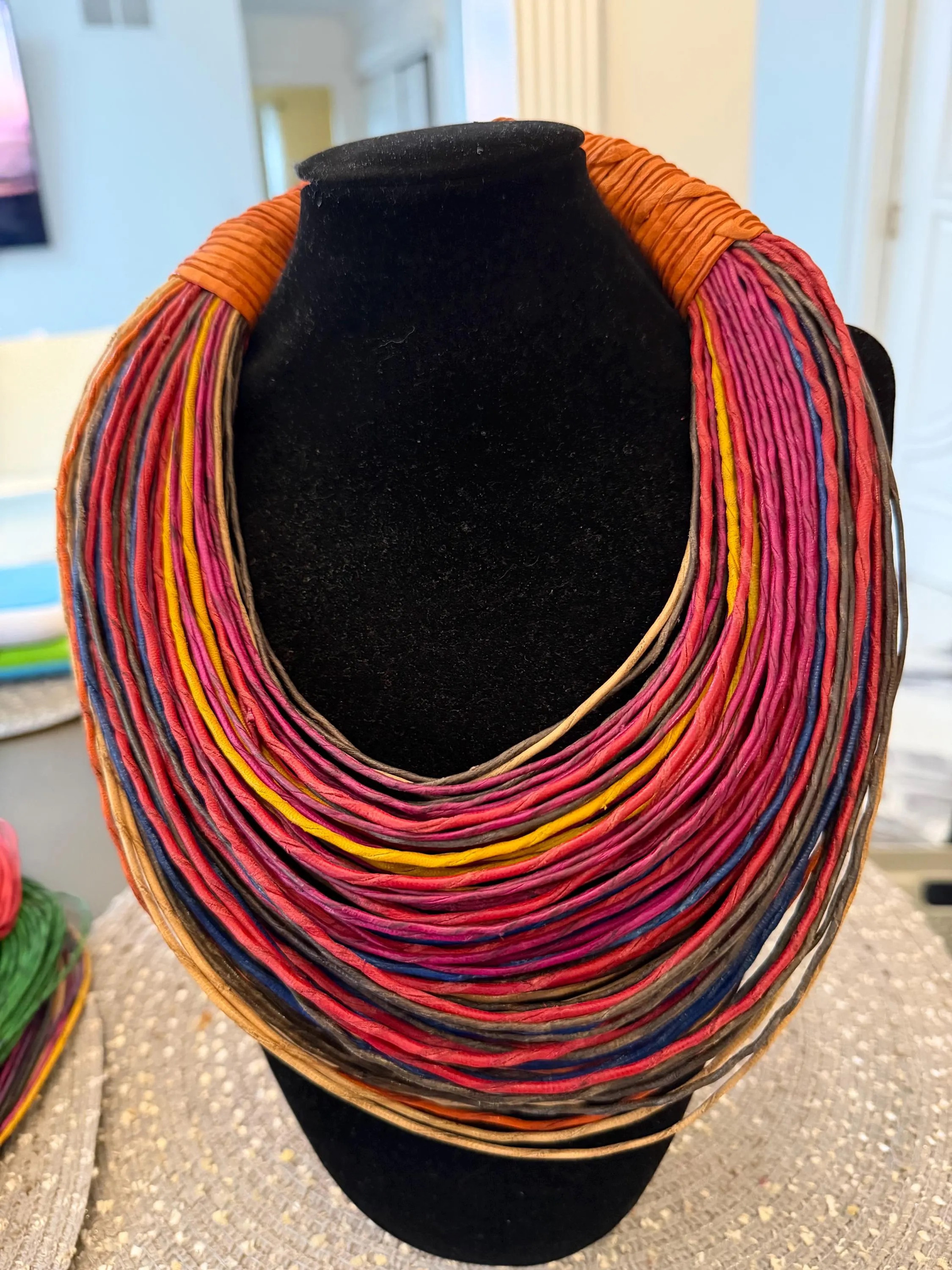 Multi-Strand Leather African Statement Necklace