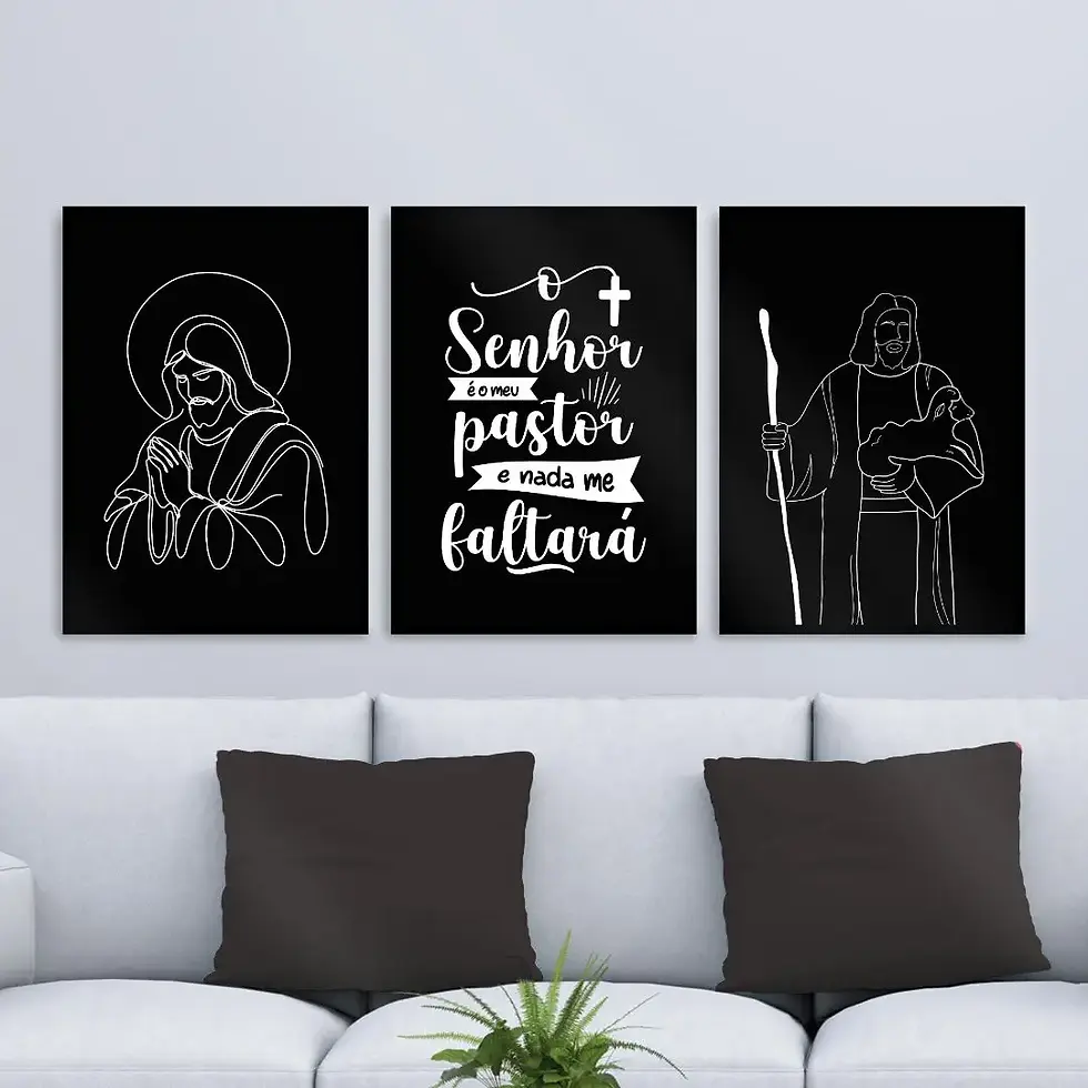 Imagem para Quadro Decorativo para Imprimir Religioso Jesus Abstrato frase versículo O Senhor é  meu pastor e nada me faltará