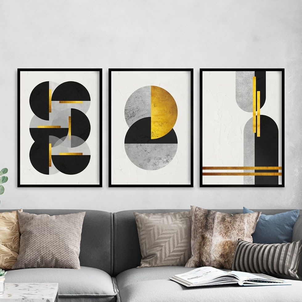 Arte Digital Imagem para Quadro Decorativo para Imprimir Abstrato Geométrico Círculos Entrelaçados Arcos Dourado Cinza Preto
