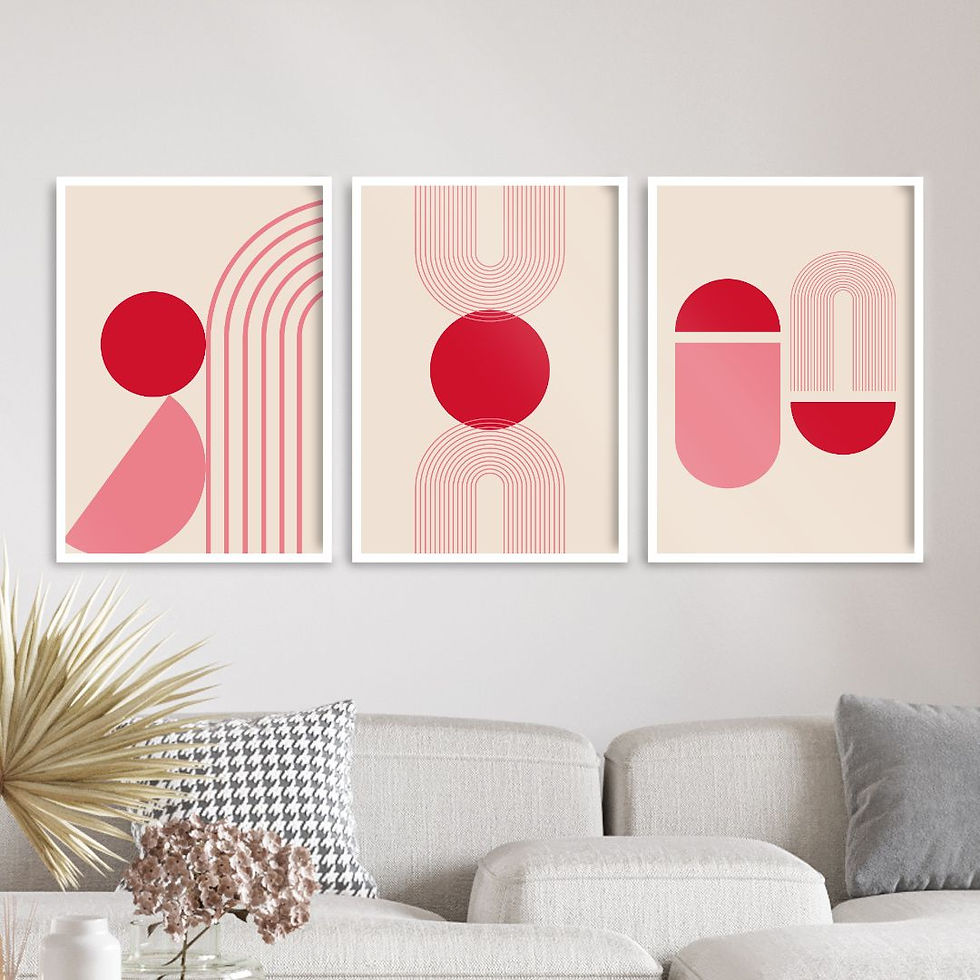 Arte Digital Imagem para Quadro Decorativo para Imprimir 3 Abstrato Geométrico Meio Círculo Arcos Rosa e Vermelho Cozy Decor