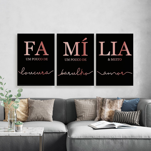 Quadro Digital - Família Loucura Barulho Amor - Preto e Rosegold | Imprinté