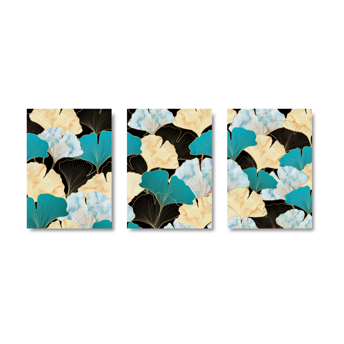 Folhas Azul e Dourada - Fundo Preto