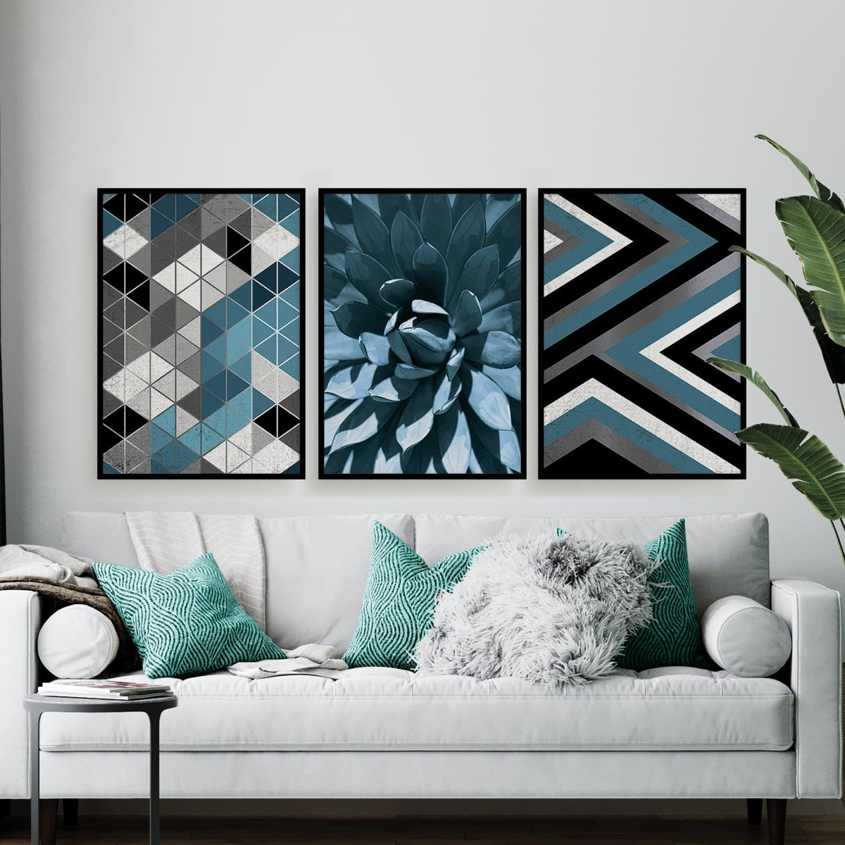 Geométricos Triângulos Azul e Prata - Planta Suculenta Azul