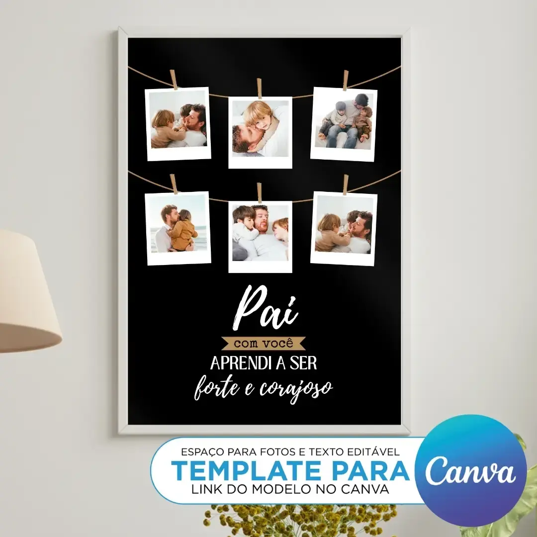 Arte Digital Imagem para Quadro Personalizado com fotos de Presente de Dia dos Pais para imprimir Template Canva Editável