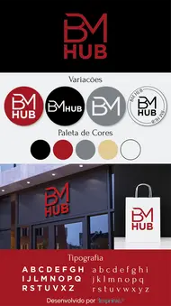 Identidade Visual e Logotipo para empresa Loja de Departamento Grupo de Empresas HUB Vermelho e Preto minimalista