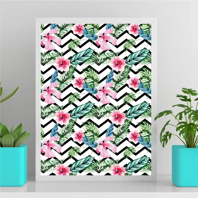 Miniatura: Chevron Preto e Branco com flores