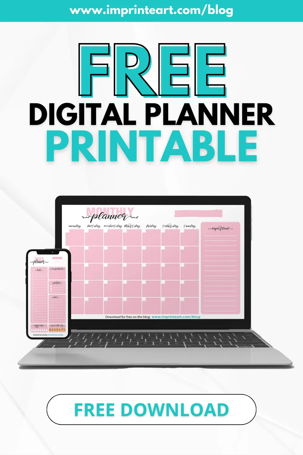 FREE DIGITAL PLANNER PINK PRINTABLE FOR DOWNLOAD