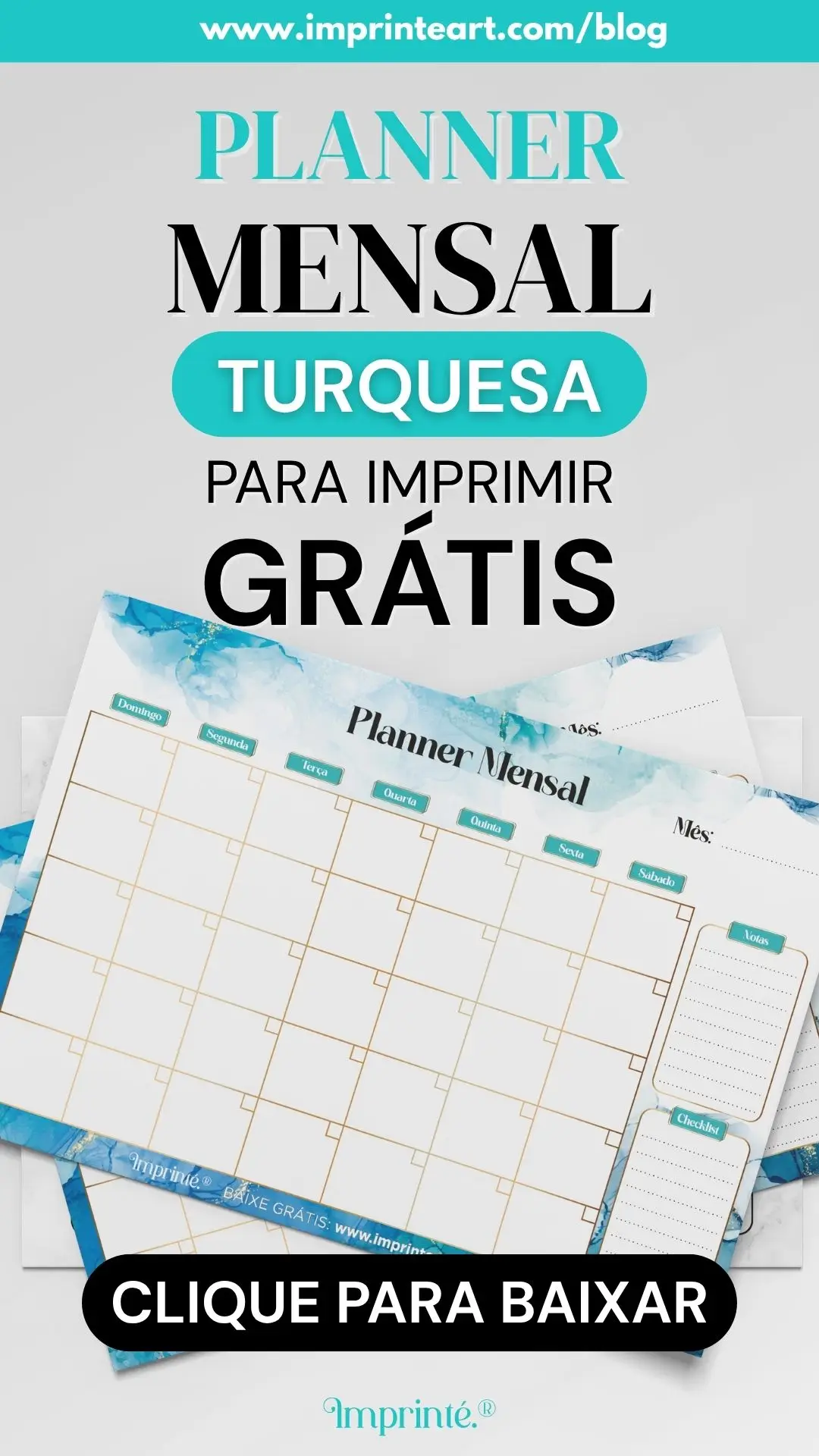 Baixe o Planner Digital Turquesa Grátis para Imprimir Planejador gratuido para se organizar em PDF