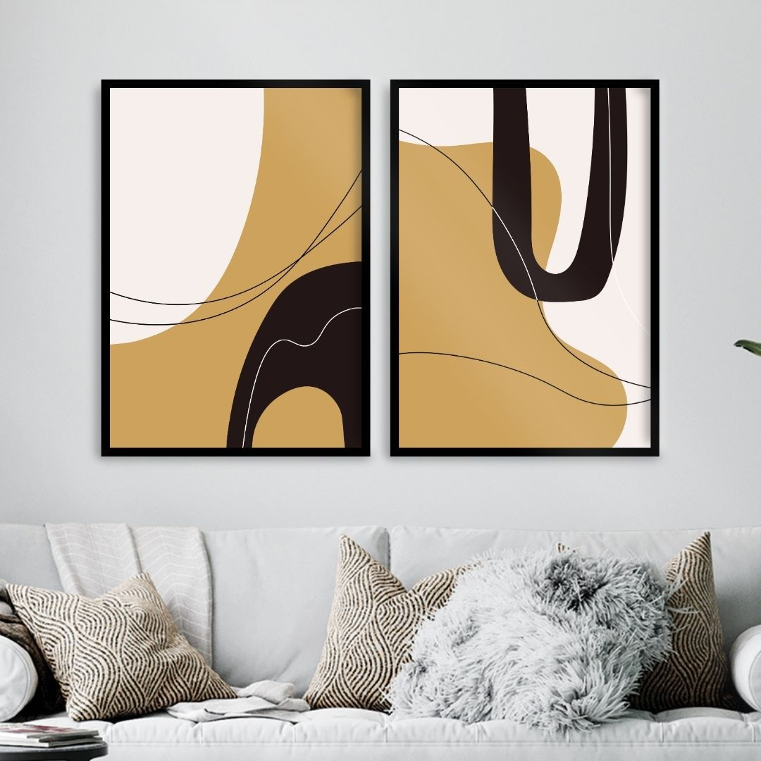 Arte Digital Imagem para Quadro Decorativo para Imprimir 2 Abstrato Linhas Marrom e Preto Luxo Chic