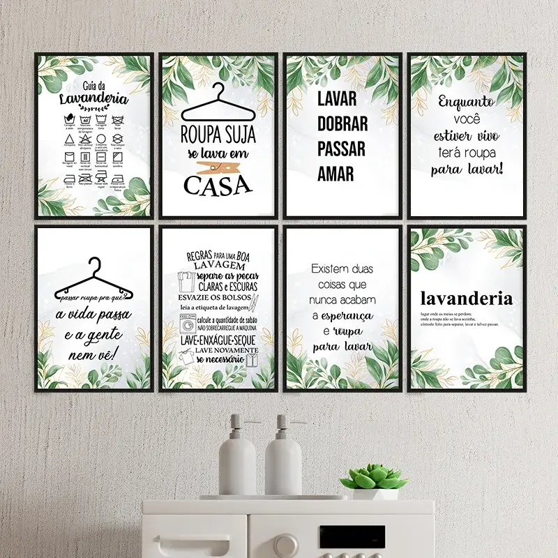 Imagem para Quadros Decorativos para Lavanderia folhas verde e dourado luxo elegante com frases baixar agora para imprimir