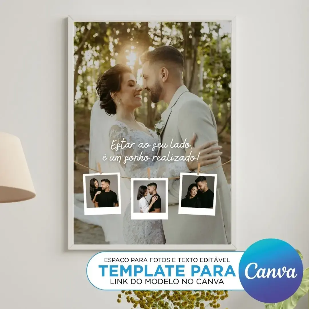 Arte Digital Imagem para Quadro Personalizado com fotos de Presente de Dia dos Namorados barato para imprimir Template Canva