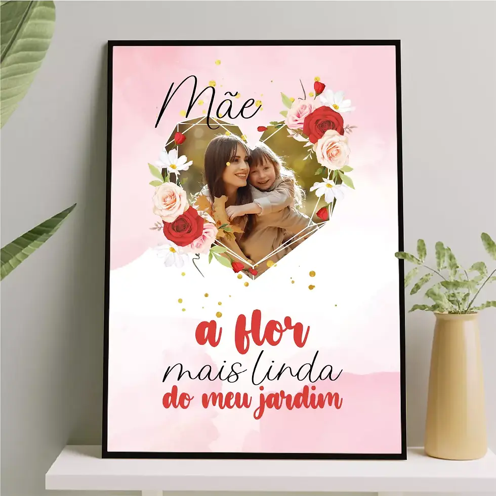 Miniatura: Mãe a flor mais linda do meu jardim - Coração geométrico com foto