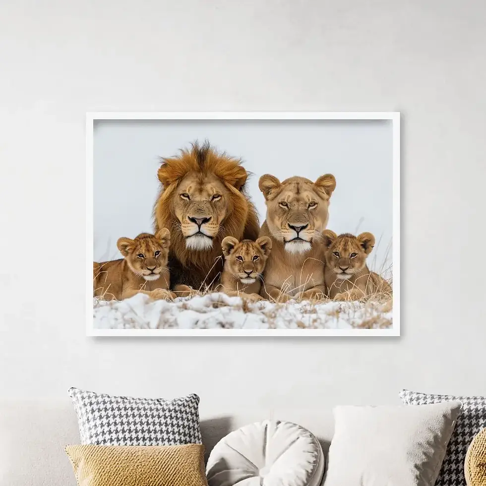 Arte Digital Imagem para Quadro Decorativo para Imprimir Leão criado por IA Inteligência Artificial Família de Leões Filhote
