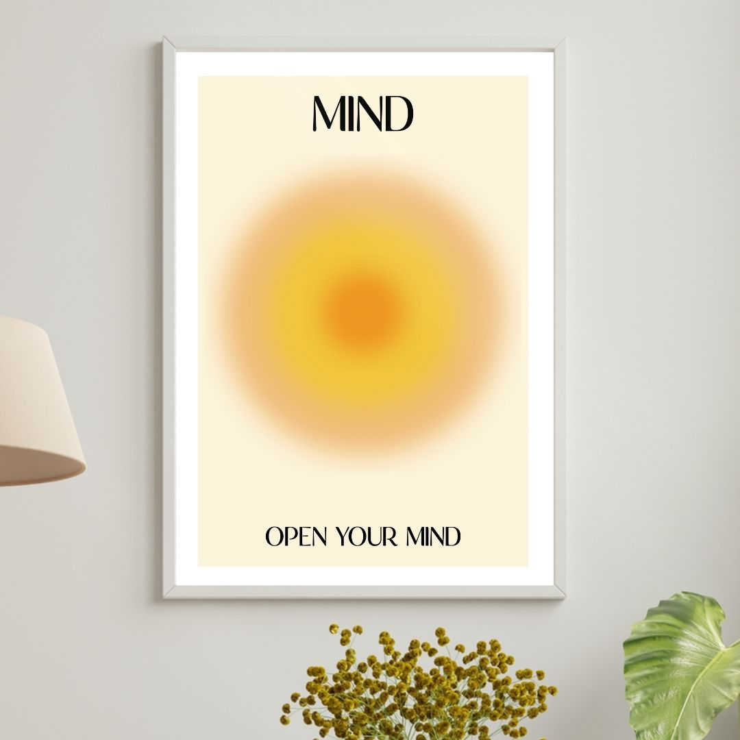 Arte Digital Imagem para Quadro Decorativo para Imprimir com frase Open Your Mind - Círculo Laranja Religioso Espiritualismo