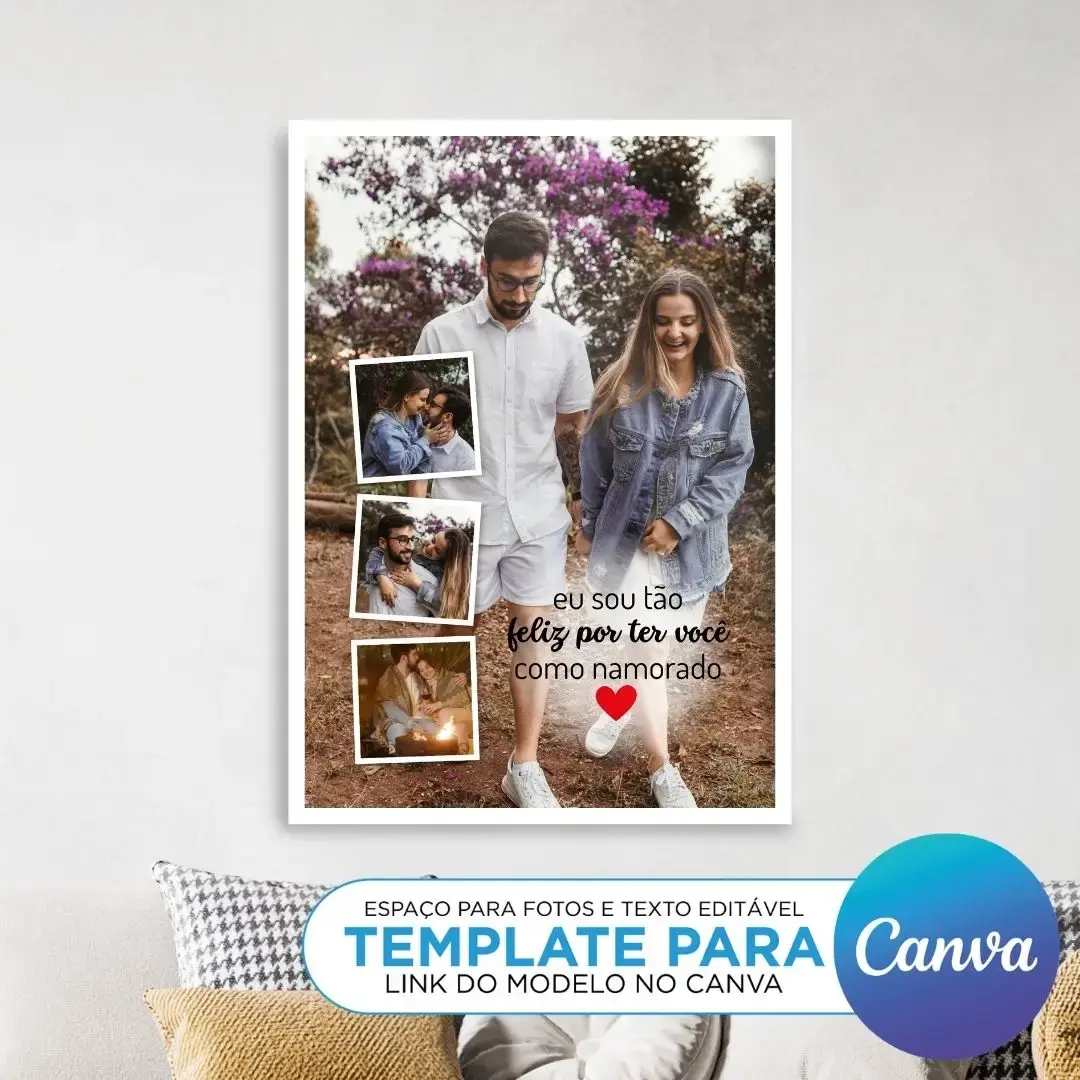 Arte Digital Imagem para Quadro Personalizado com fotos de Presente de Dia dos Namorados barato para imprimir Template Canva