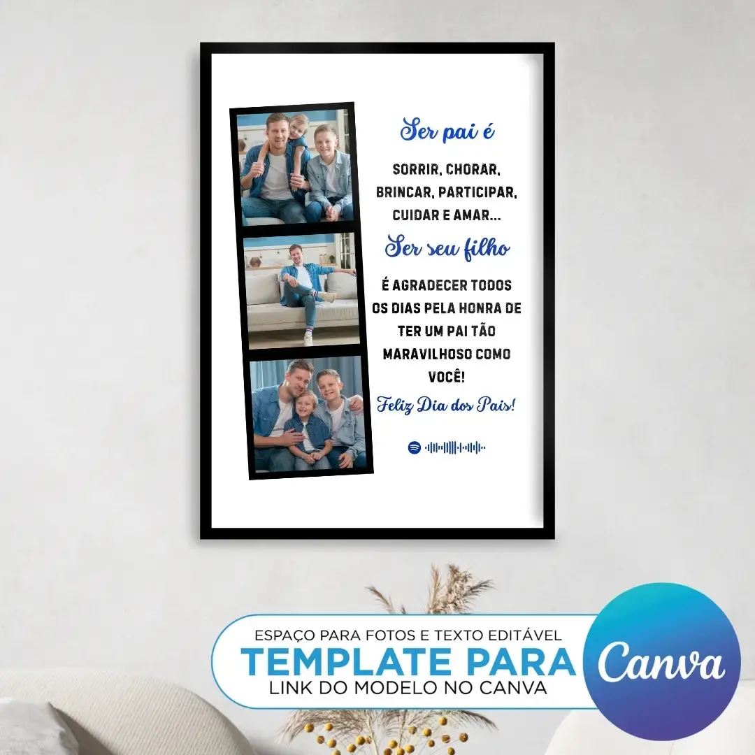 Arte Digital Imagem para Quadro Personalizado com fotos de Presente de Dia dos Pais para imprimir Template Canva Editável