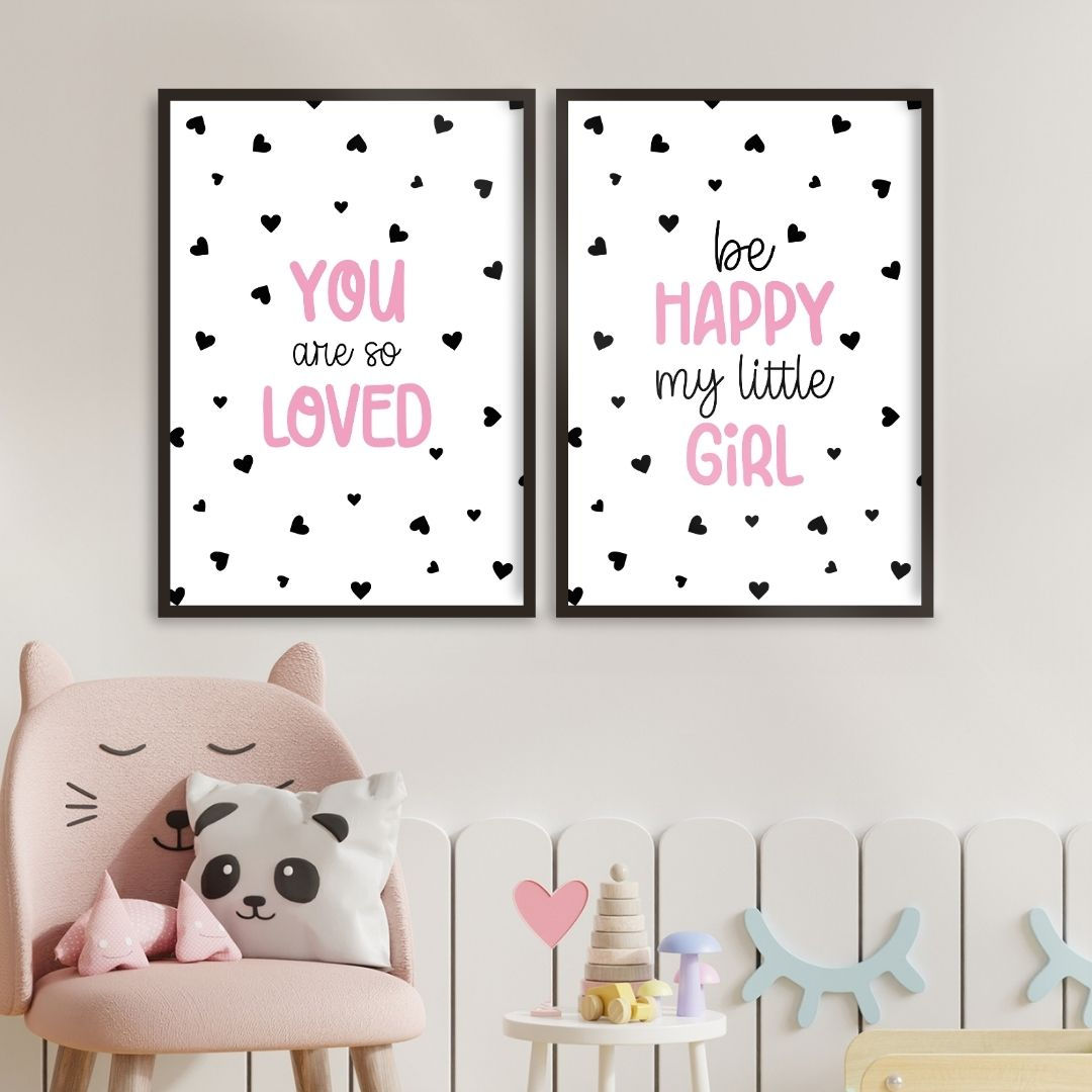 Arte Digital Imagem para Quadro Decorativo para Imprimir com frase You are so loved - Be Happy my Little Girl quarto menina
