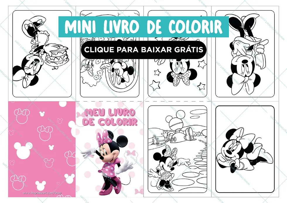 Mini Livro para Colorir de personagens infantis stitch rapunzel bts kpop mickey e minnie Desenhos Prontos para Imprimir e Criar uma Lembrancinha Criativa e Econômica atividade para crianças colorir coordenação motoro divertido grátis para baixar 1 folha a4