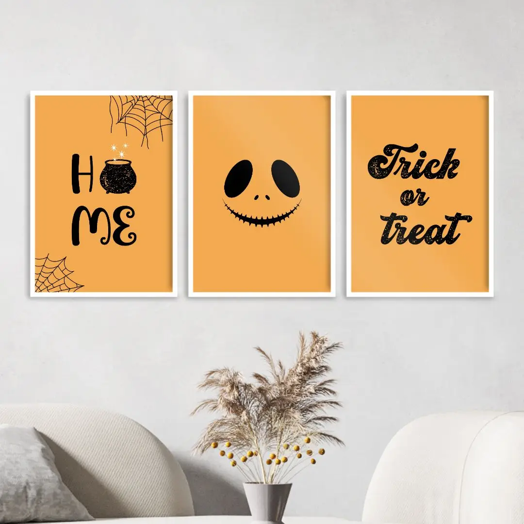 Trio de artes digitais de halloween grátis da Imprinté para imprimir e fazer quadros decorativos.