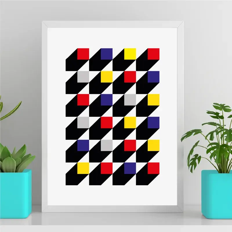 Bauhaus Cubos - Vermelho Azul Amarelo e Cinza