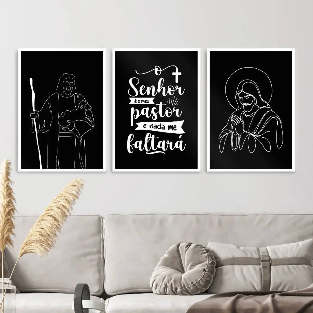 Imagem para Quadro Decorativo para Imprimir Religioso Jesus Abstrato frase versículo O Senhor é  meu pastor e nada me faltará