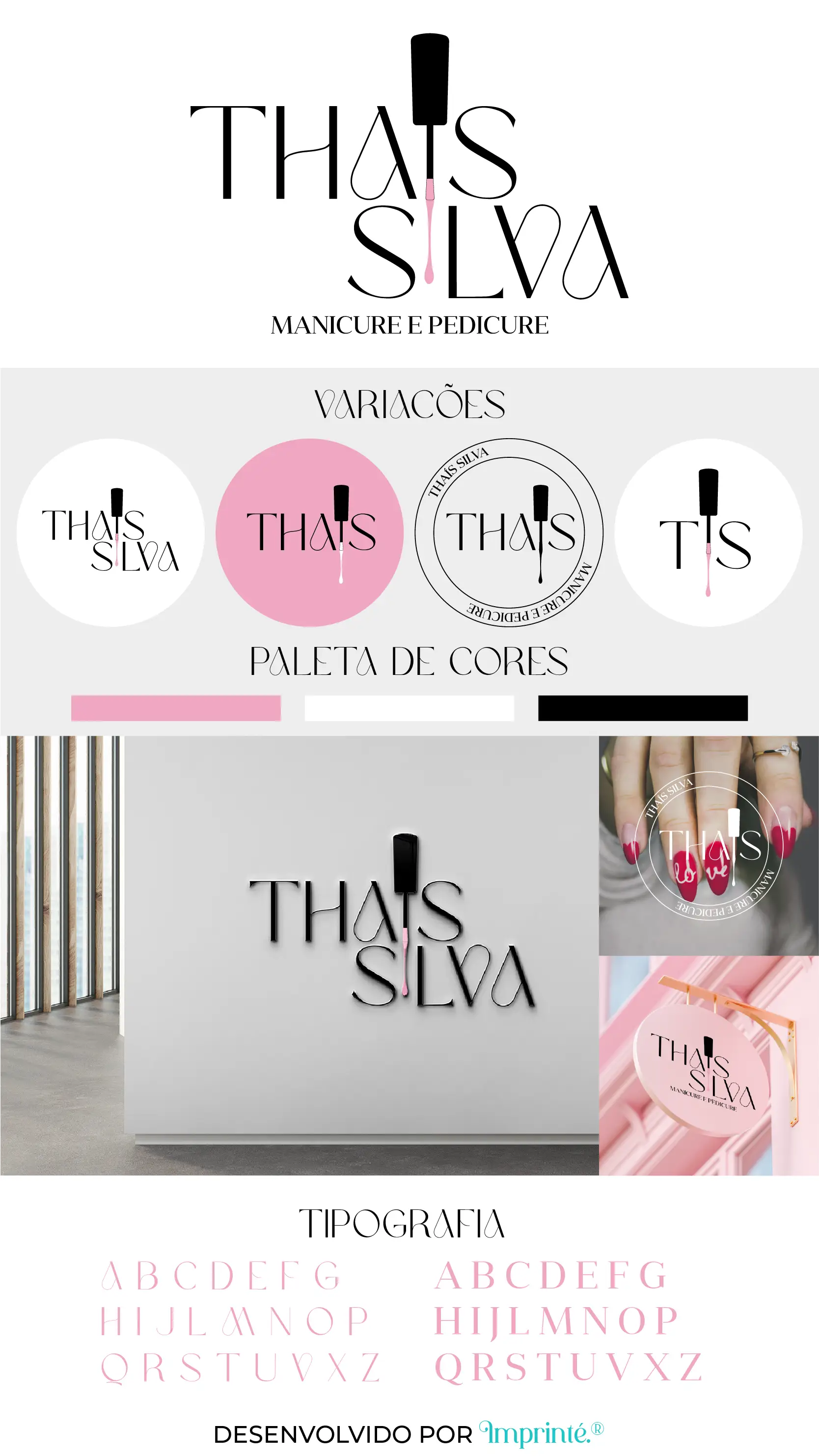 Criação de identidade visual completa para empresas online: Transforme sua marca com a criar logo profissional, fazer logotipos personalizados e comprar identidade visual completa, garantindo destaque no mercado com ideia design único e exclusivo. Logo para manicure salão de beleza moda rosa e preto