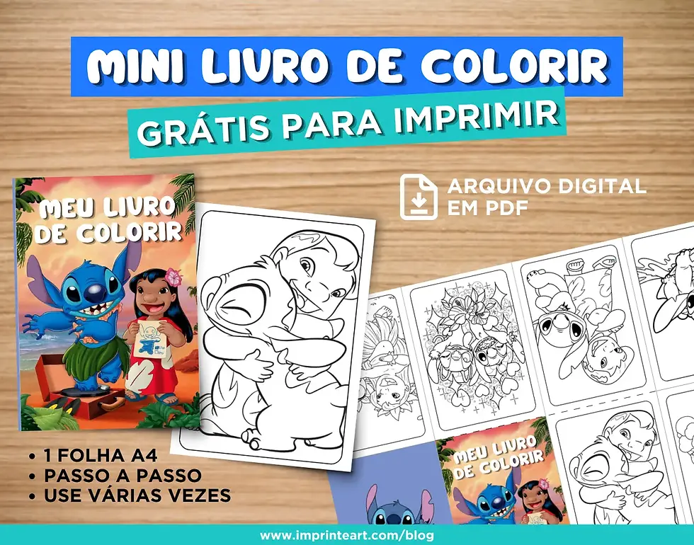 Mini Livro para Colorir de personagens infantis stitch rapunzel bts kpop mickey e minnie Desenhos Prontos para Imprimir e Criar uma Lembrancinha Criativa e Econômica atividade para crianças colorir coordenação motoro divertido grátis para baixar 1 folha a4