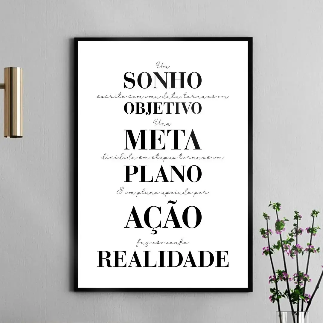 Arte Digital Imagem para Quadro Decorativo para Imprimir com frase Um sonho torna-se um objetivo meta plano ação realidade