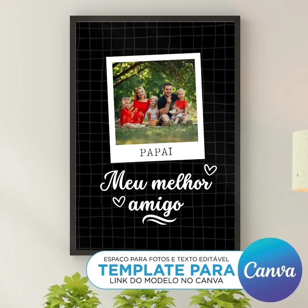 Arte Digital Imagem para Quadro Personalizado com fotos de Presente de Dia dos Pais para imprimir Template Canva Editável
