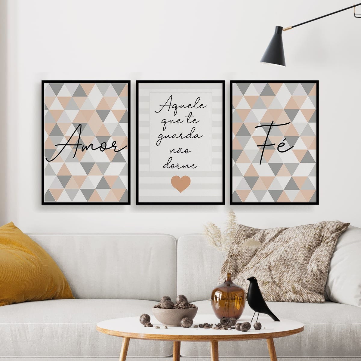 Triângulos - Aquele que te guarda não dorme - Amor - Fé - Marrom e Cinza