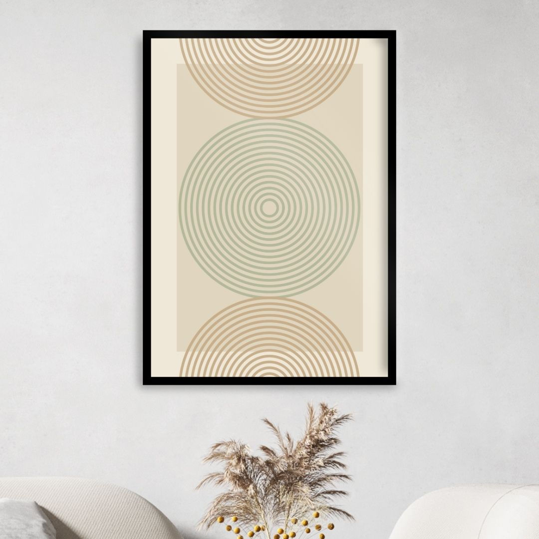 Arte Digital Imagem para Quadro Decorativo para Imprimir Abstrato Geométrico Círculos - Verde e Bege