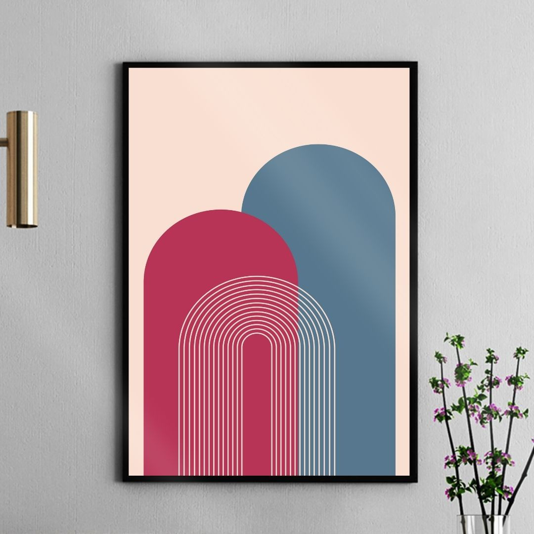 Arte Digital Imagem para Quadro Decorativo para Imprimir Abstrato Geométrico Arcos - Marsala e Azul Cozy Decor