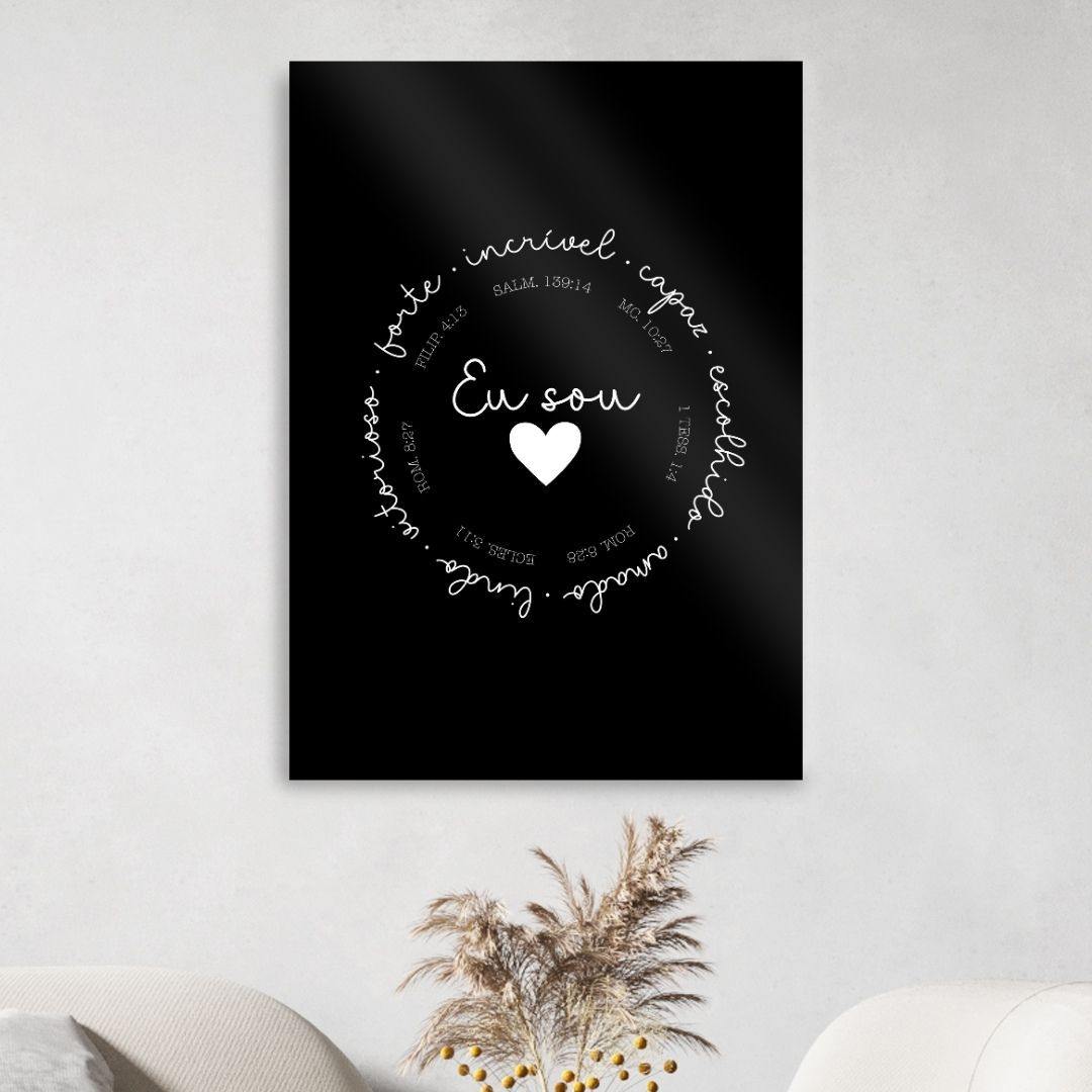 Arte Digital Imagem para Quadro Decorativo para Imprimir com frase Eu sou forte incrível Preto Espiral religioso minimalista