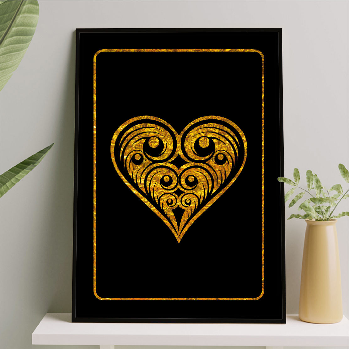 Arte para quadro Coração Copas Baralho Preto e Dourado