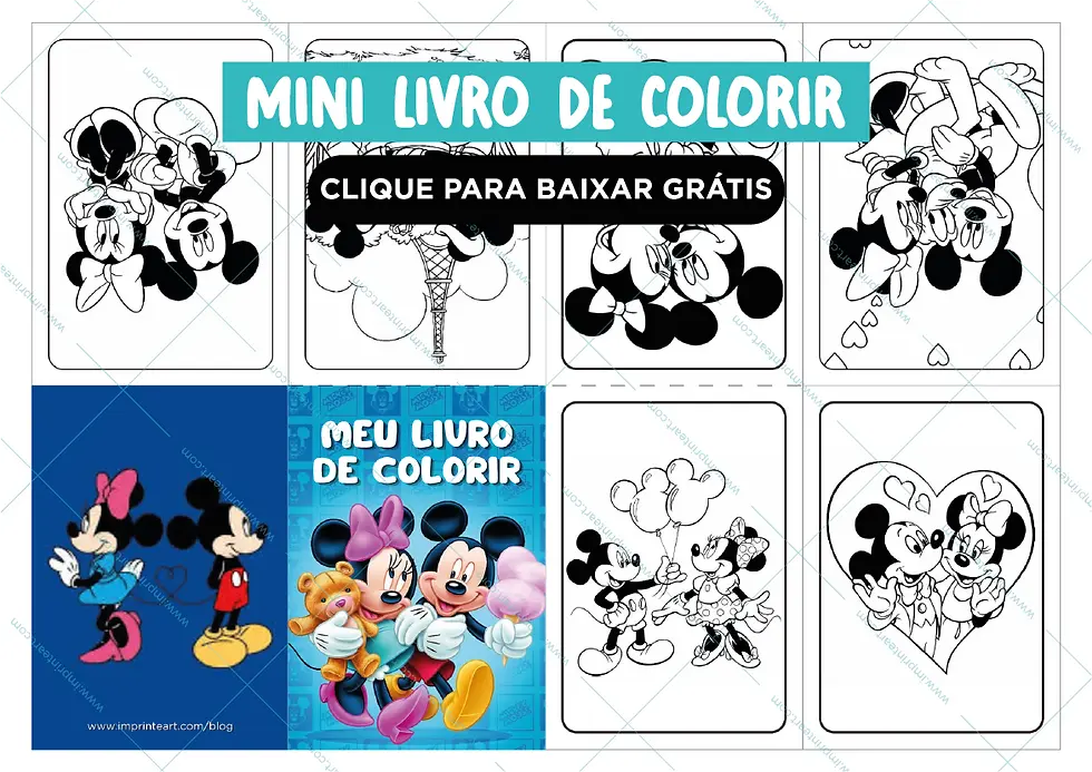 Mini Livro para Colorir de personagens infantis stitch rapunzel bts kpop mickey e minnie Desenhos Prontos para Imprimir e Criar uma Lembrancinha Criativa e Econômica atividade para crianças colorir coordenação motoro divertido grátis para baixar 1 folha a4