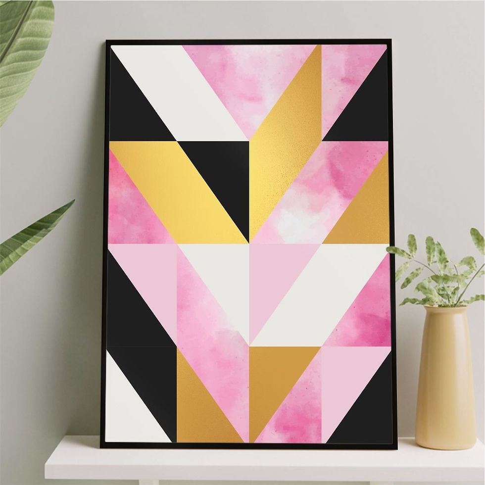 Arte Digital Imagem para Quadro Decorativo para Imprimir Geométrico Luxo - Dourado Rosa e Preto Chic
