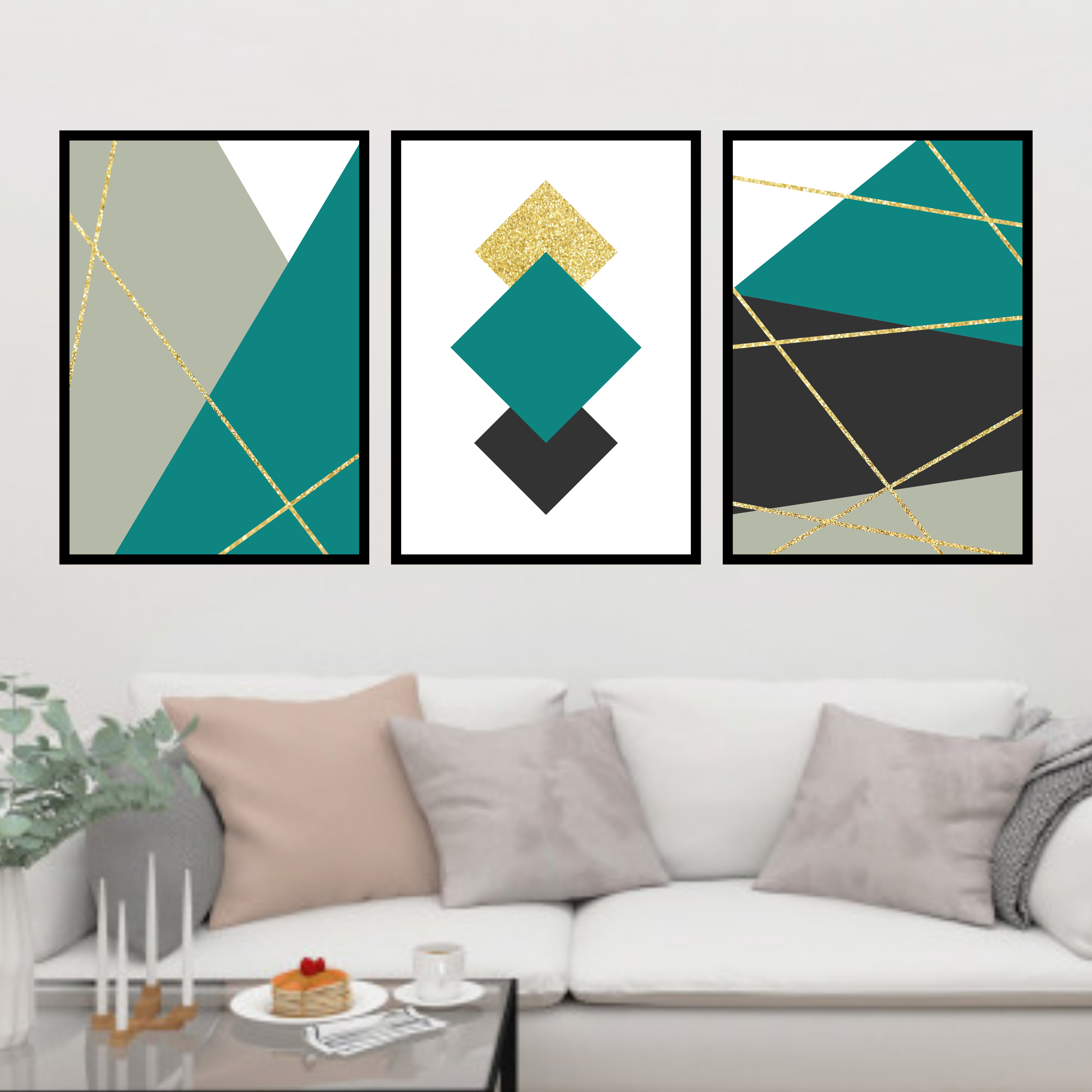 Geométrico Verde Água Linhas Douradas