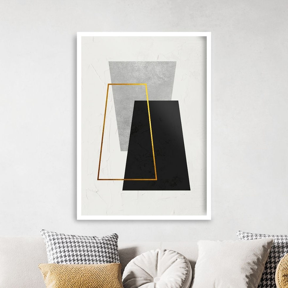 Arte Digital Imagem para Quadro Decorativo para Imprimir Abstrato Geométrico Trapézio Dourado Cinza e Preto Luxo Chic