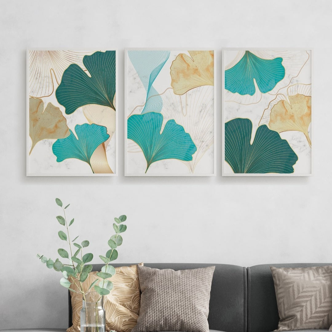 Folhas Dourado e Turquesa