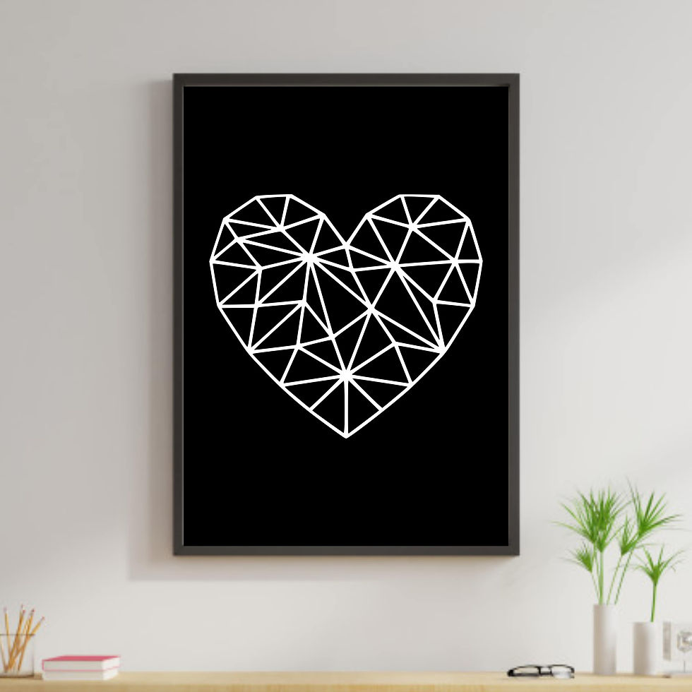 Coração geométrico branco - fundo preto