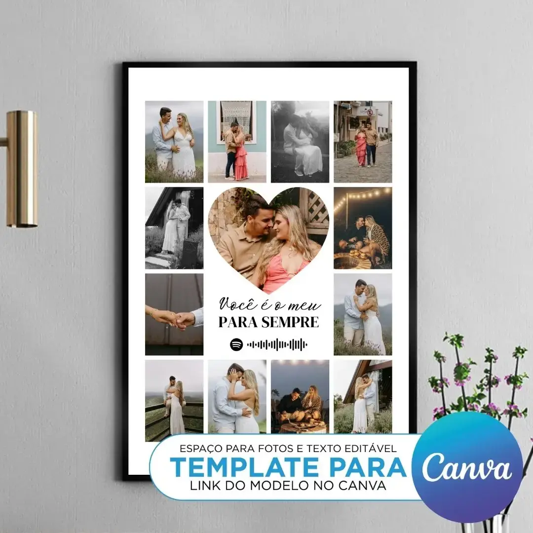 Arte Digital Imagem para Quadro Personalizado com fotos de Presente de Dia dos Namorados barato para imprimir Template Canva