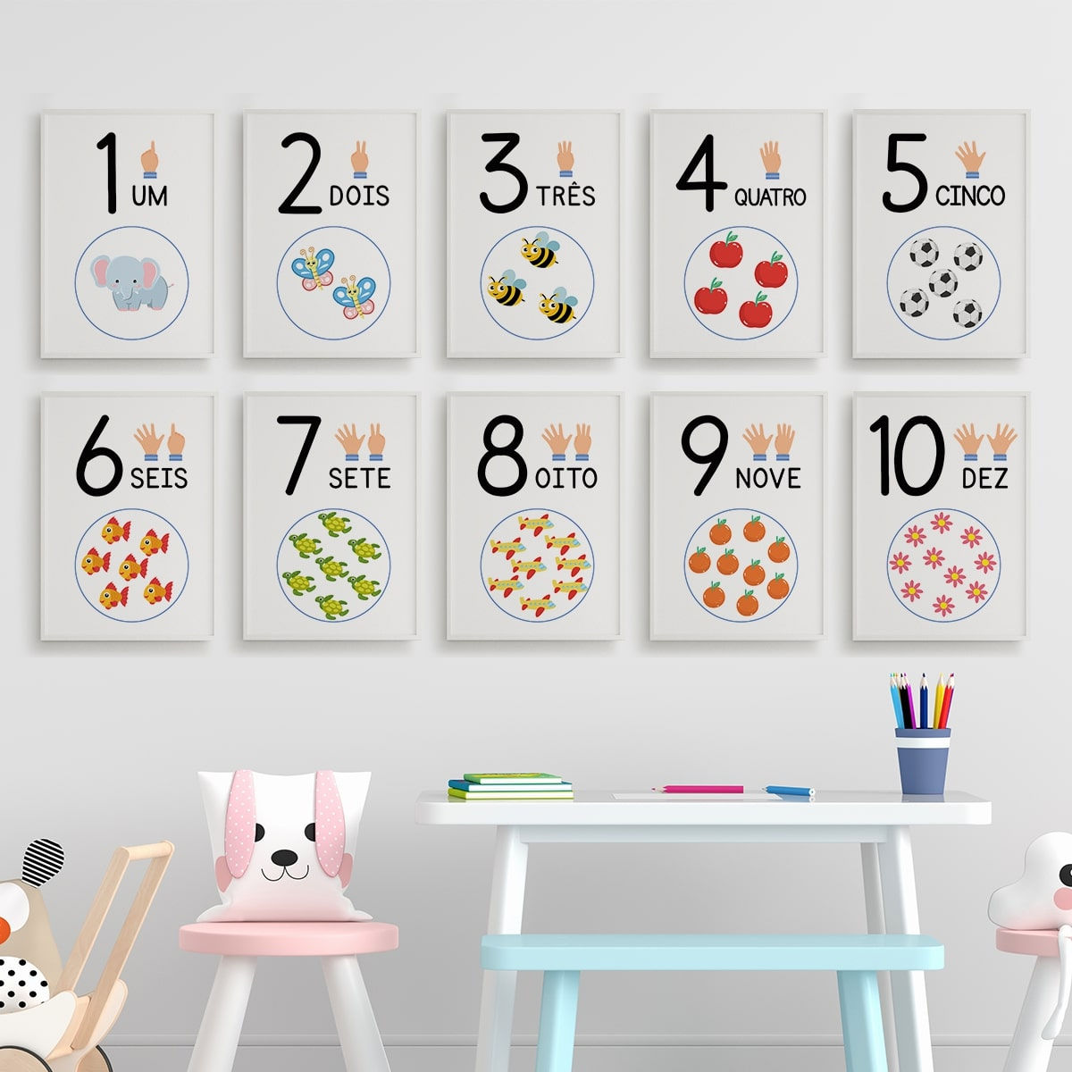 Números de 1 a 10 com elementos