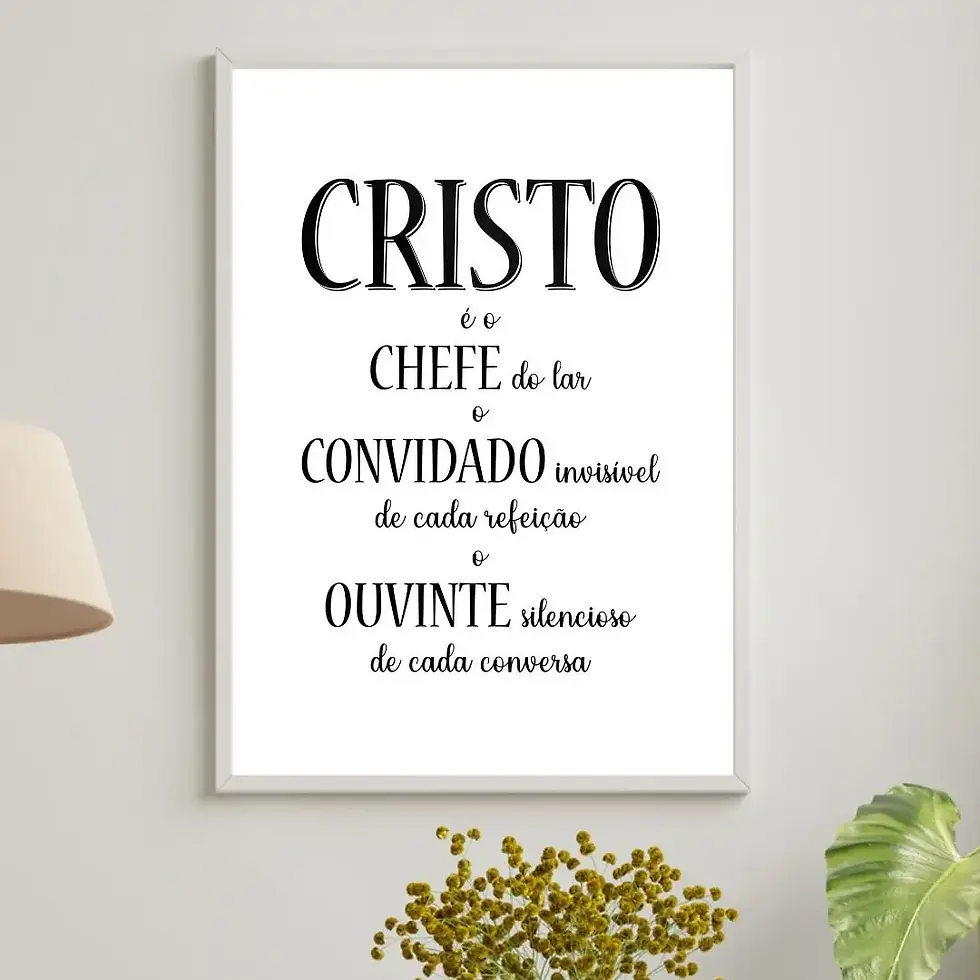 Arte Digital Imagem para Quadro Decorativo Religioso para Imprimir com frase Cristo é o chefe do lar Preto e Branco Religioso