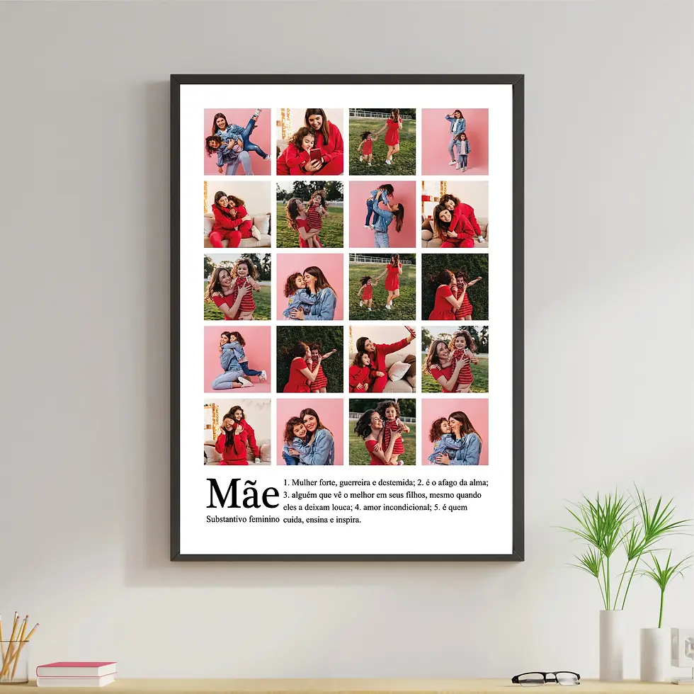 Arte digital para quadro decorativo para imprimir com significado de mãe com 20 fotos para presente de dia das mães