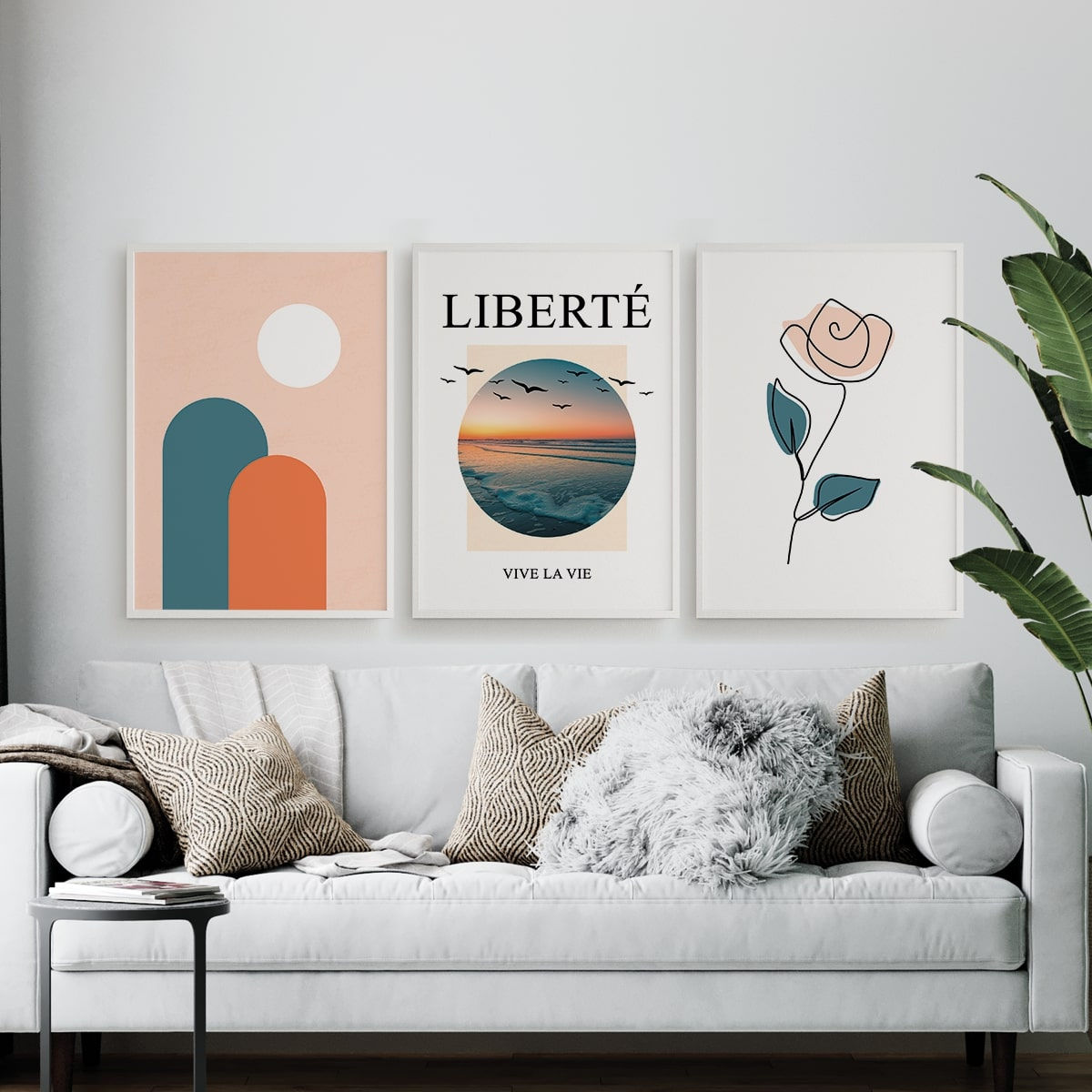 Liberté - Vive la vie - Rosa One Line - Abstrato - Rosa Turquesa e Laranja