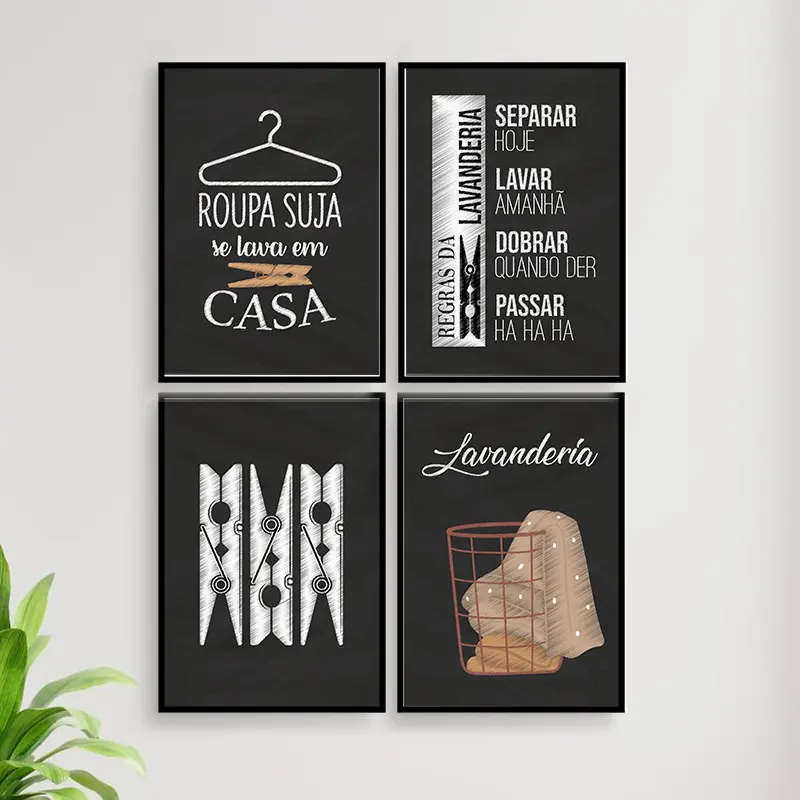 Imagens Grátis para Quadros Decorativos para Cozinha para Imprimir Trio de quadros Lavanderia Giz Chalkboard lousa cesto roupas
