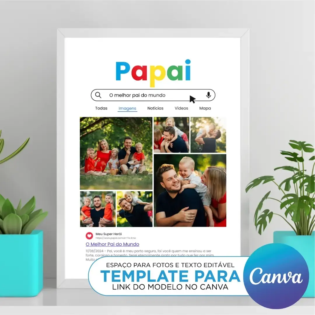 Arte Digital Imagem para Quadro Personalizado com fotos de Presente de Dia dos Pais para imprimir Template Canva Editável